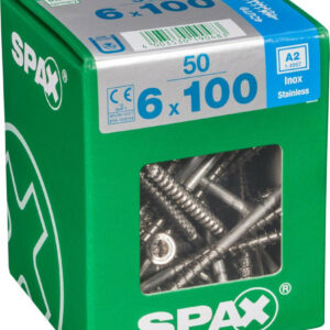 Lot de 50 vis inox tête fraisée torx SPAX, Diam.6 mm x L.100 mm