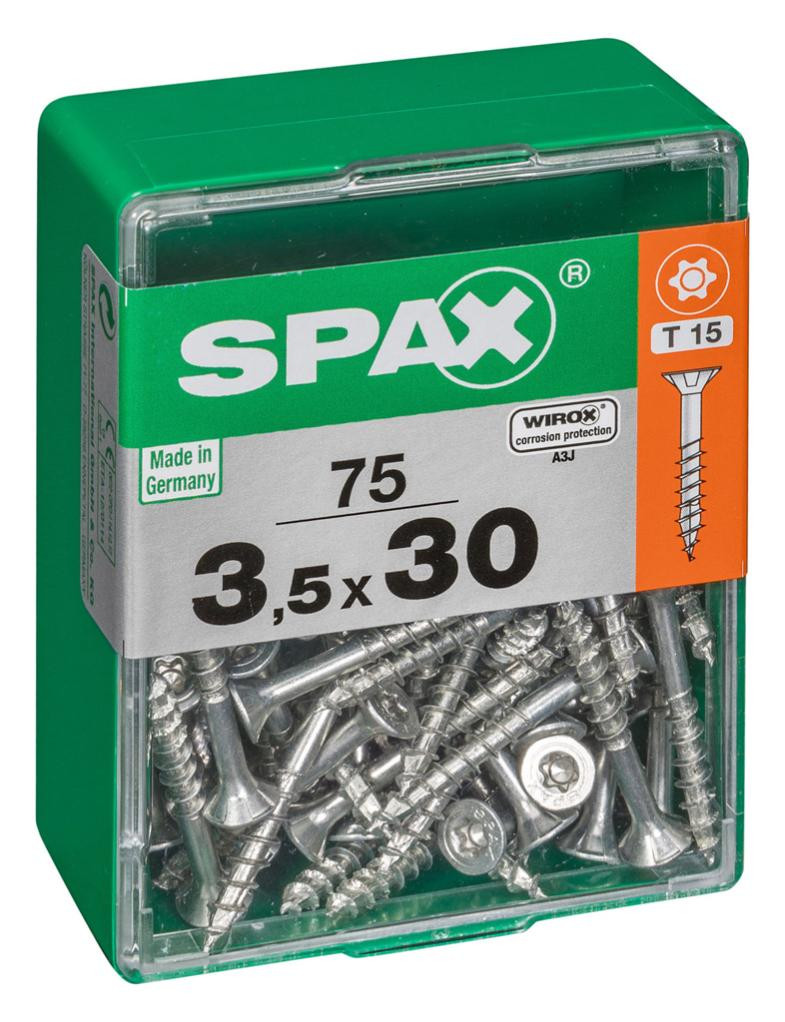 Lot de 75 vis acier tête autofraisée plate SPAX, Diam.3.5 mm x L.30 mm