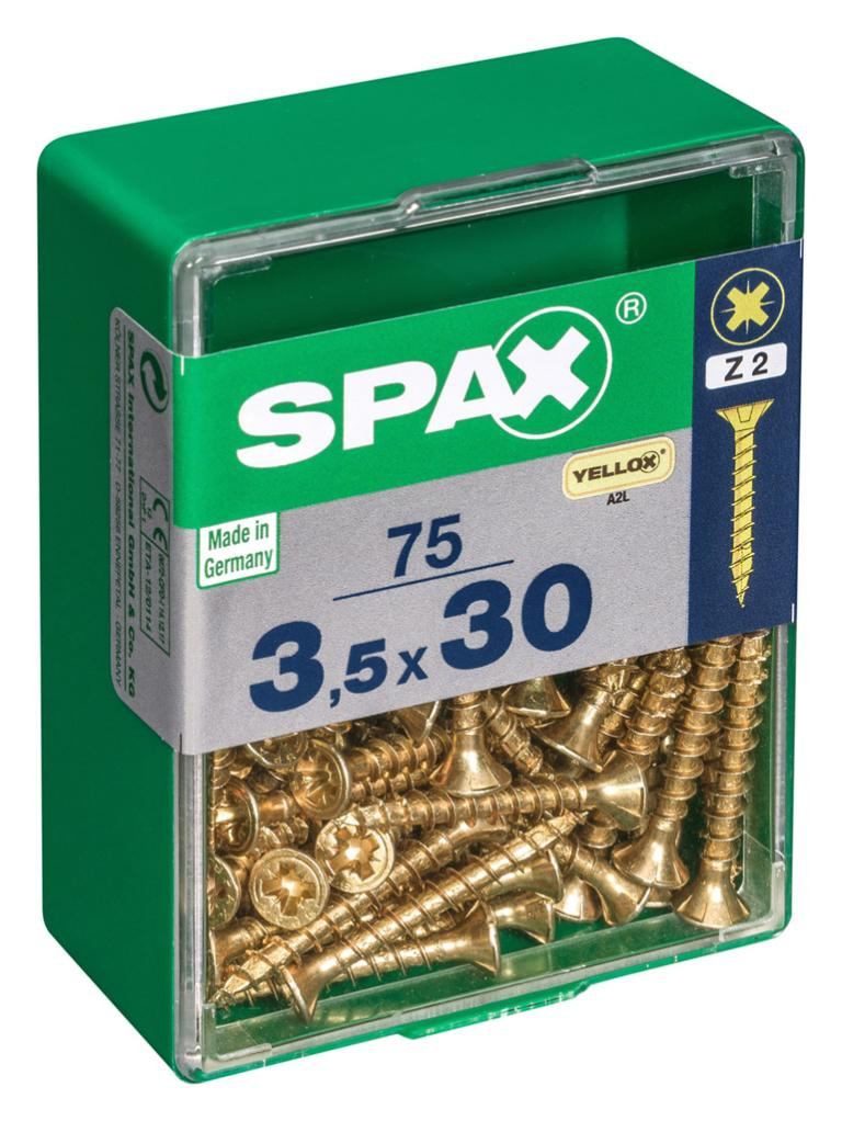 Lot de 75 vis acier tête fraisée pozidriv SPAX, Diam.3.5 mm x L.30 mm