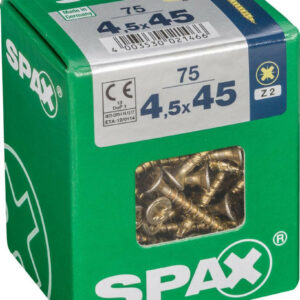 Lot de 75 vis acier tête fraisée pozidriv SPAX, Diam.4.5 mm x L.45 mm