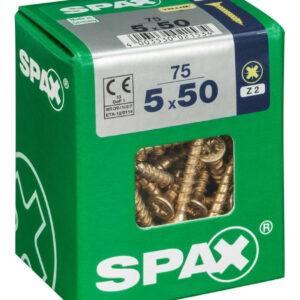 Lot de 75 vis acier tête fraisée pozidriv SPAX, Diam.5 mm x L.50 mm