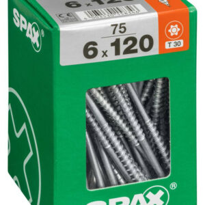 Lot de 75 vis acier tête fraisée torx SPAX, Diam.6 mm x L.120 mm