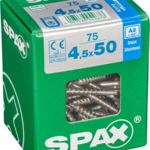 Lot de 75 vis inox tête fraisée torx SPAX, Diam.4.5 mm x L.50 mm