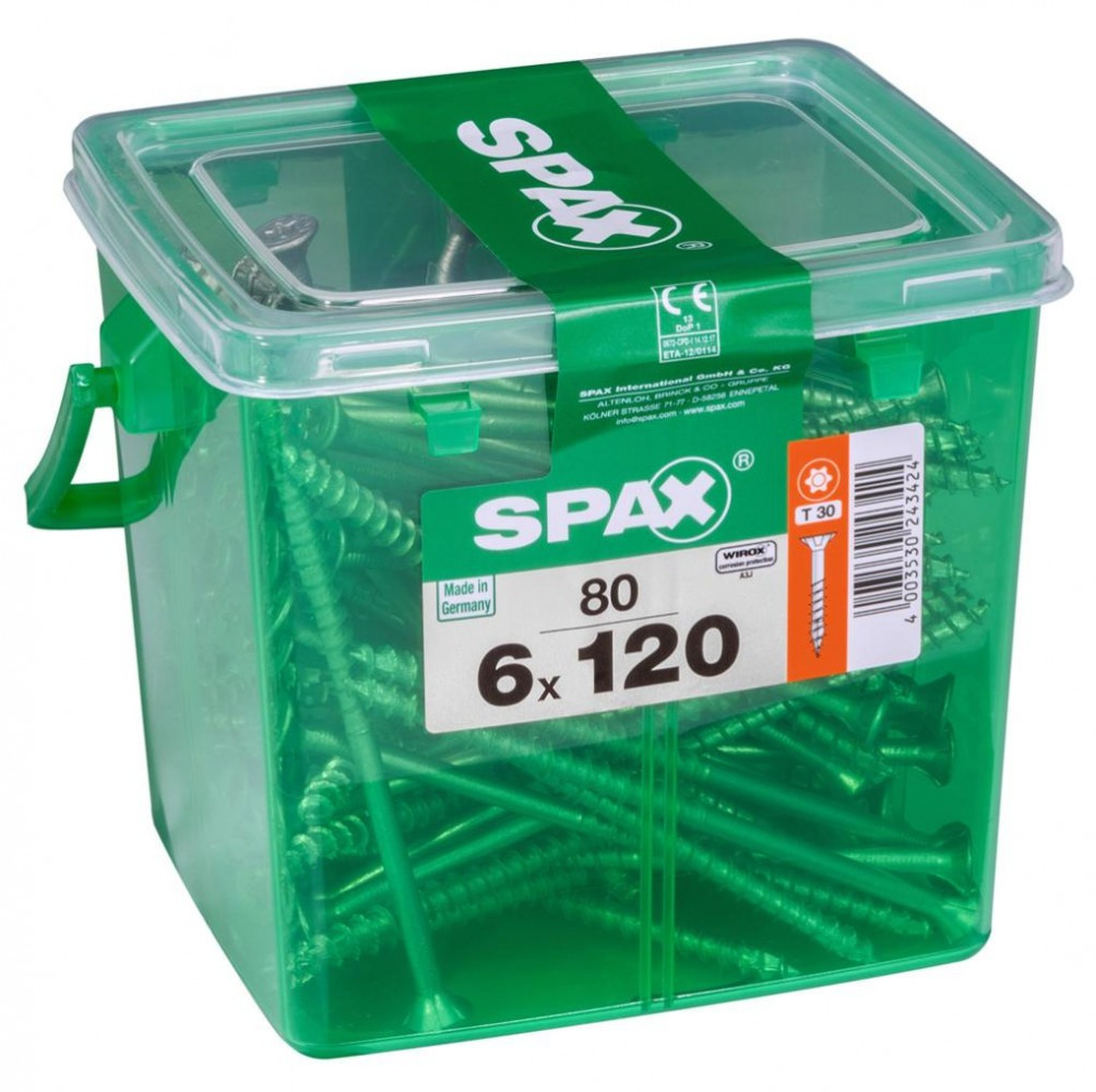 Lot de 80 vis acier tête plate SPAX, Diam.6 mm x L.120 mm