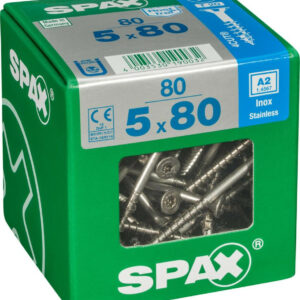 Lot de 80 vis inox tête fraisée torx SPAX, Diam.5 mm x L.80 mm