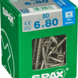 Lot de 80 vis inox tête fraisée torx SPAX, Diam.6 mm x L.80 mm