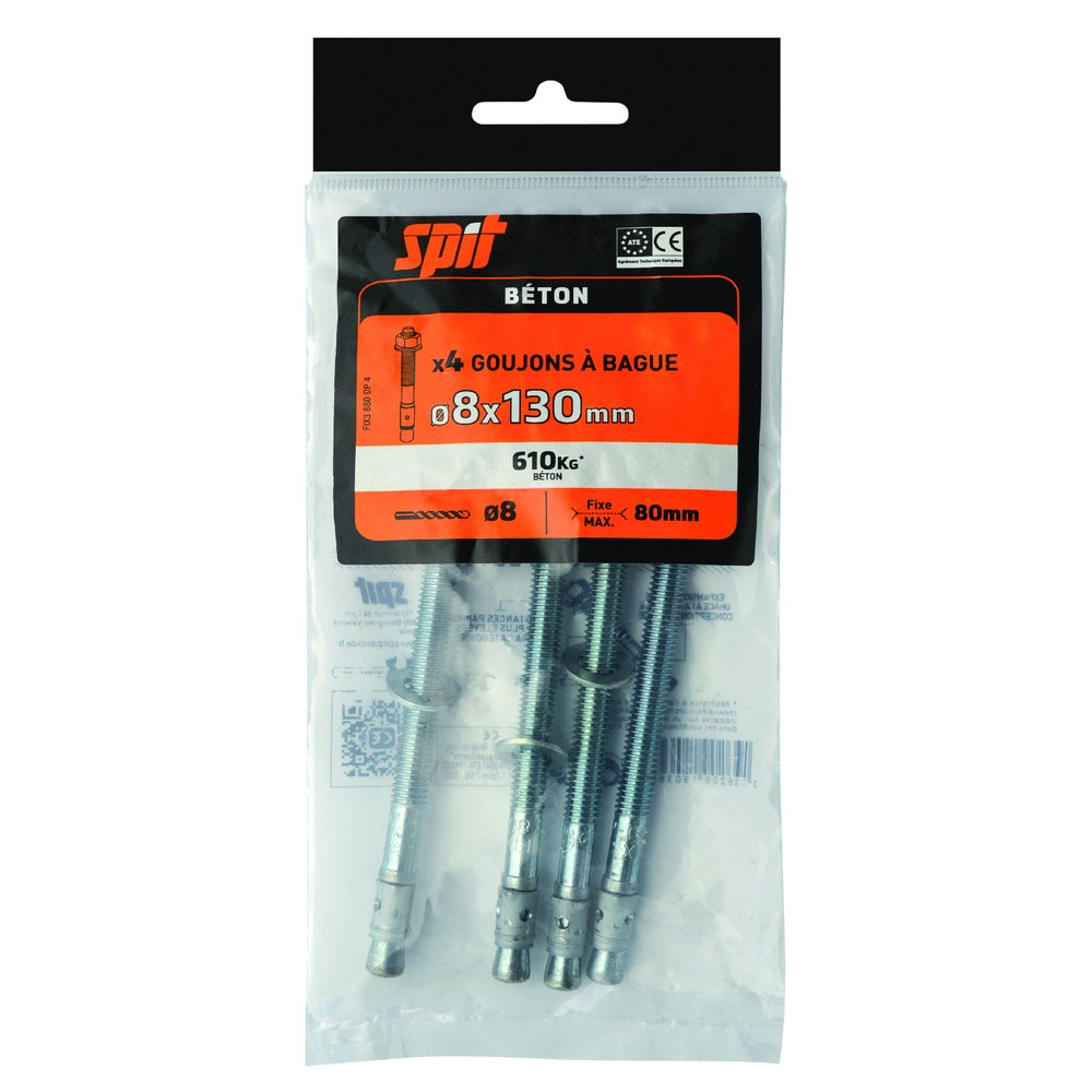 4 chevilles à expansion SPIT, Diam.8 x L.130 mm