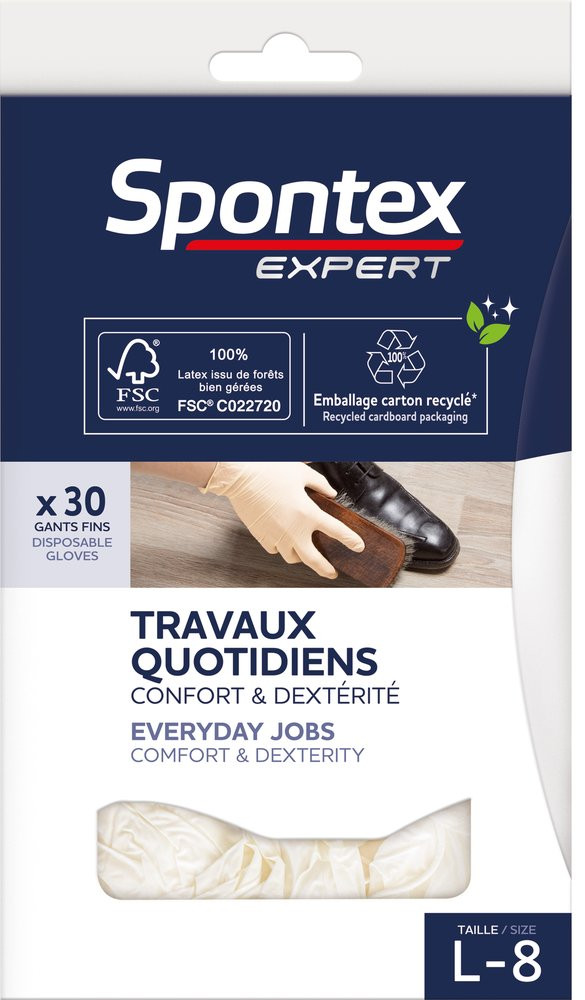 Lot 30 gants petits travaux L taille 8 SPONTEX expert