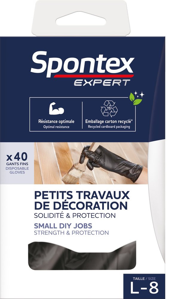 Lot 40 gants petits travaux L taille 8 SPONTEX expert