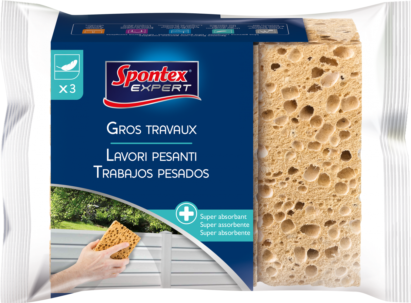 Lot de 3 éponges cellulose SPONTEX EXPERT Gros travaux