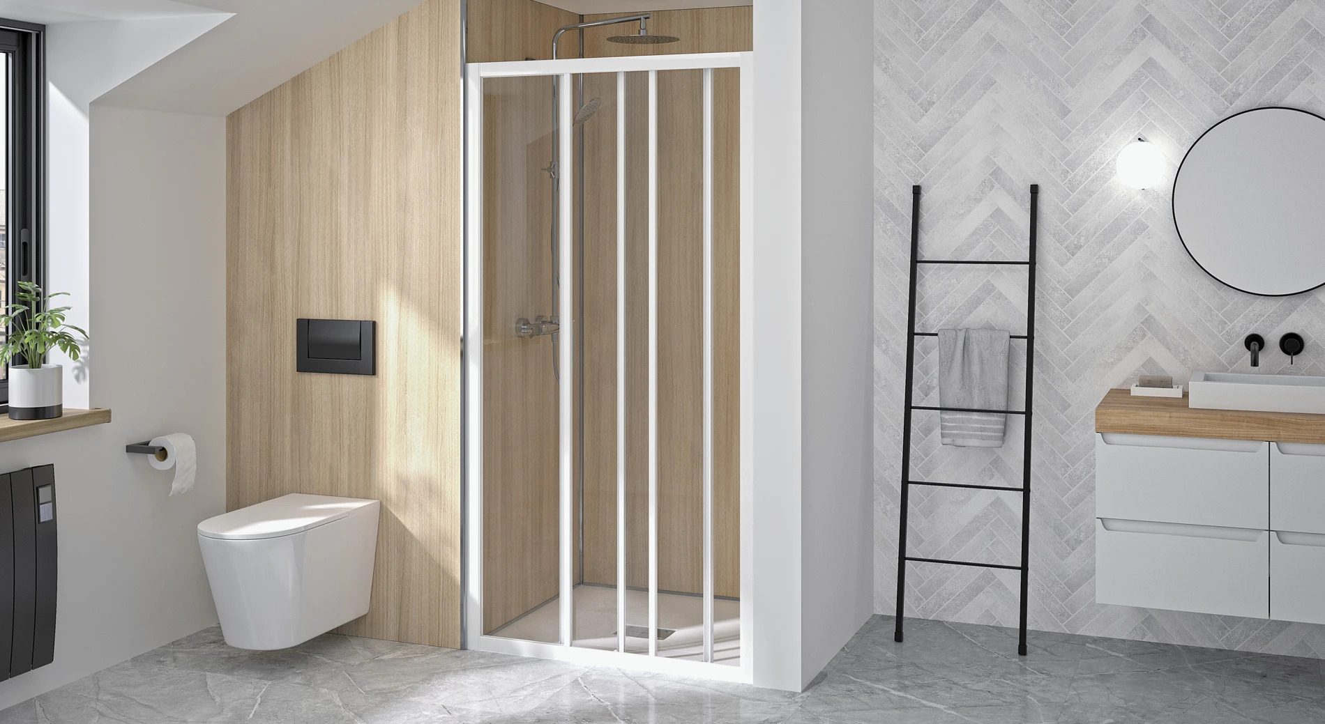 SUPRA 3V 2 volets coulissants 80 cm profilé blanc verre transparent KINEDO PA1550BTN