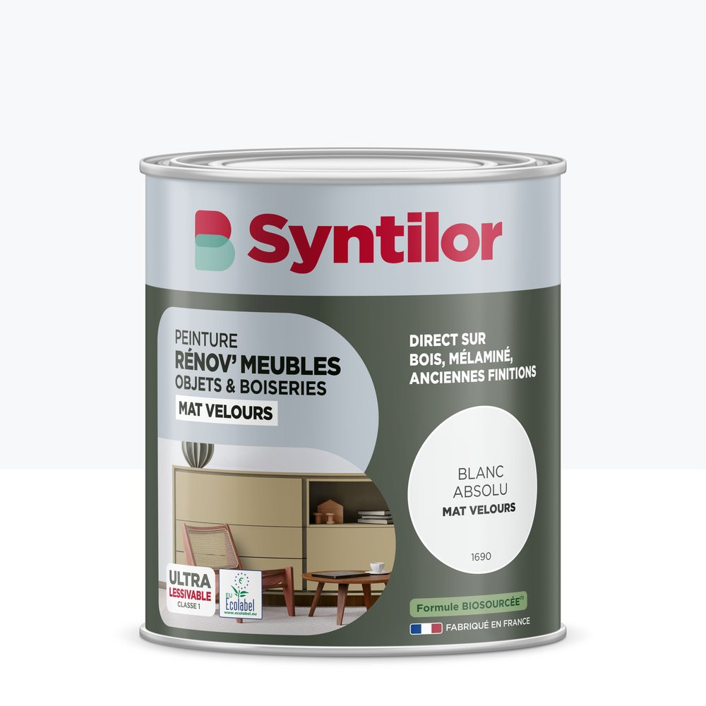 Peinture de rénovation meuble et objet SYNTILOR blanc absol velours 1L