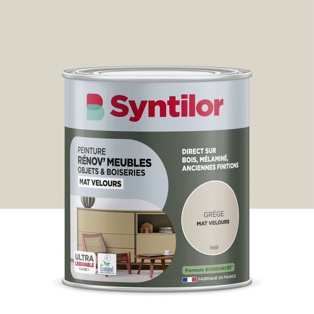 Peinture de rénovation meuble et objet SYNTILOR grege velours 1L