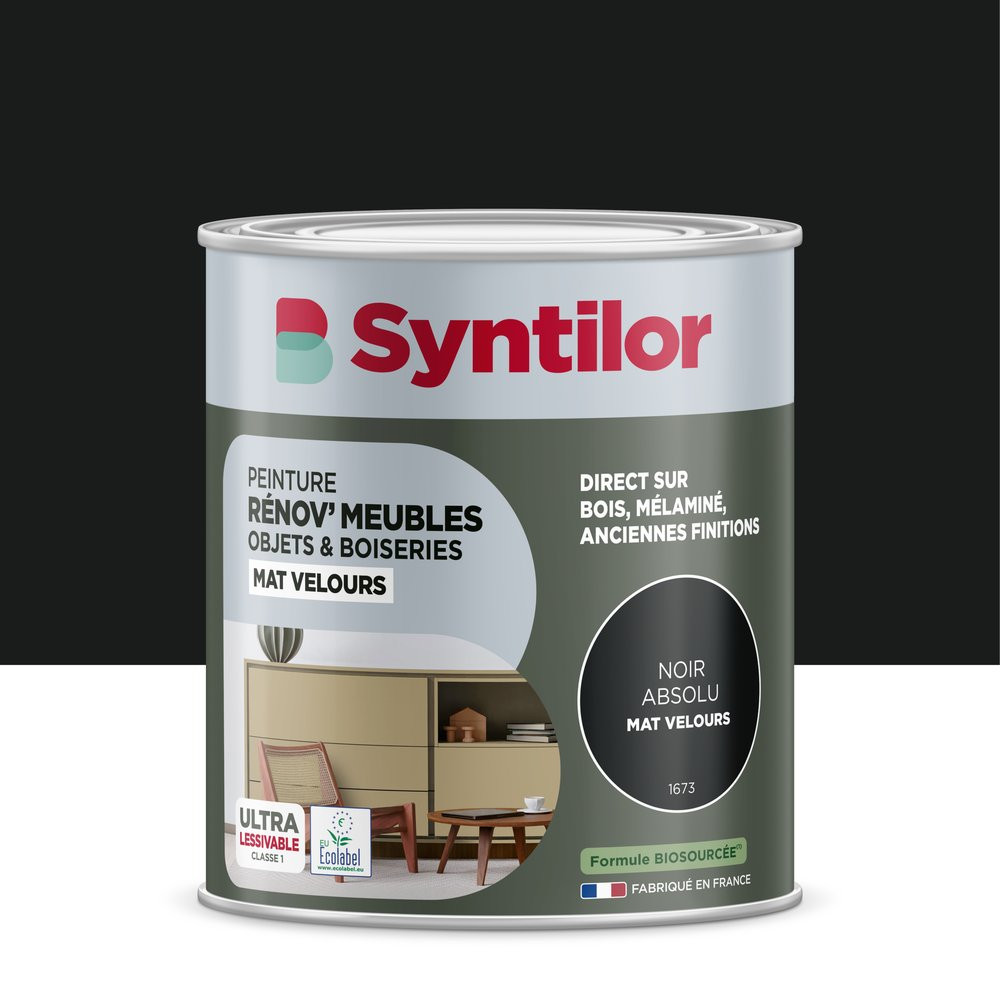 Peinture de rénovation meuble et objet SYNTILOR noir absolu velours 1L