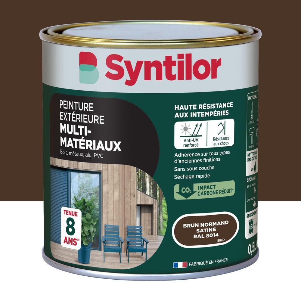 Peinture exterieure bois, aluminium, pvc . SYNTILOR brun normand satine 0.5l