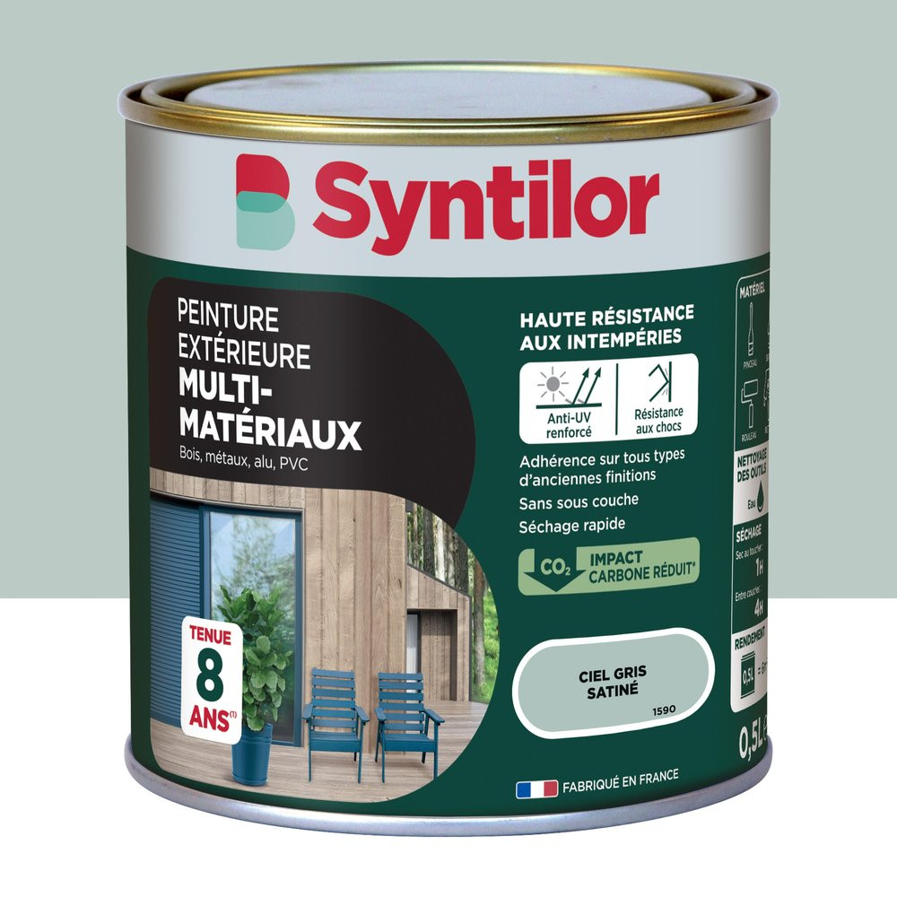 Peinture exterieure bois, aluminium, pvc . SYNTILOR ciel gris satine 0.5l