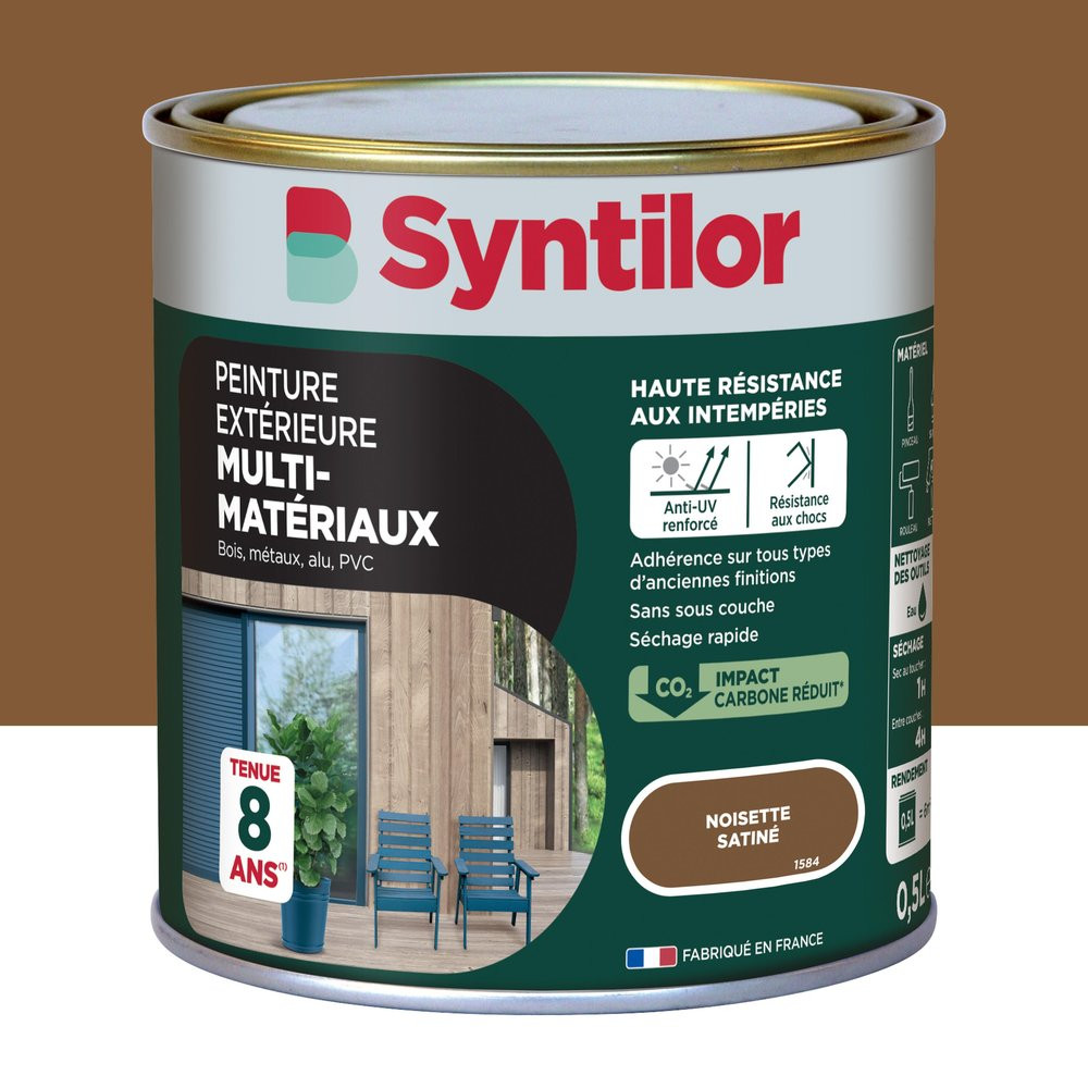 Peinture exterieure bois, aluminium, pvc . SYNTILOR noisette satine 0.5l