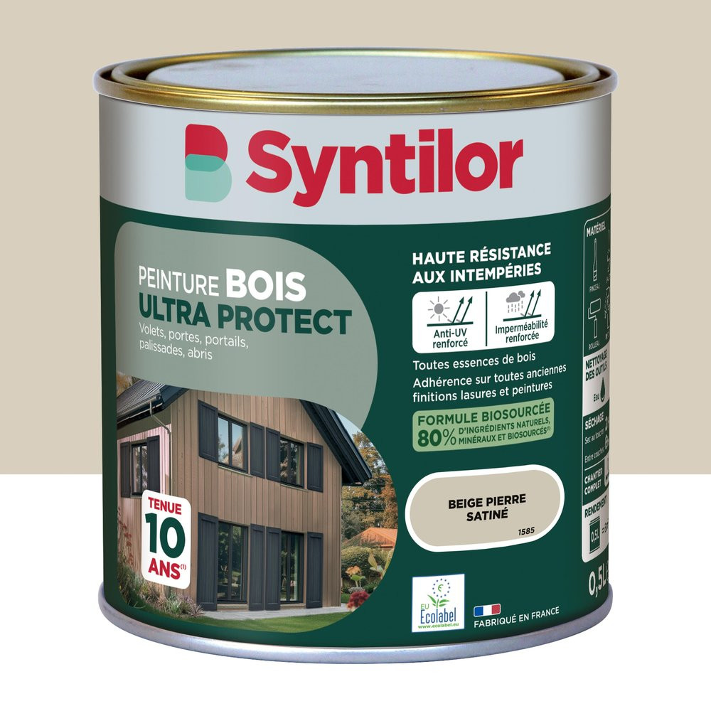 Peinture exterieure bois Ultra protect SYNTILOR beige pierre satine 0.5l