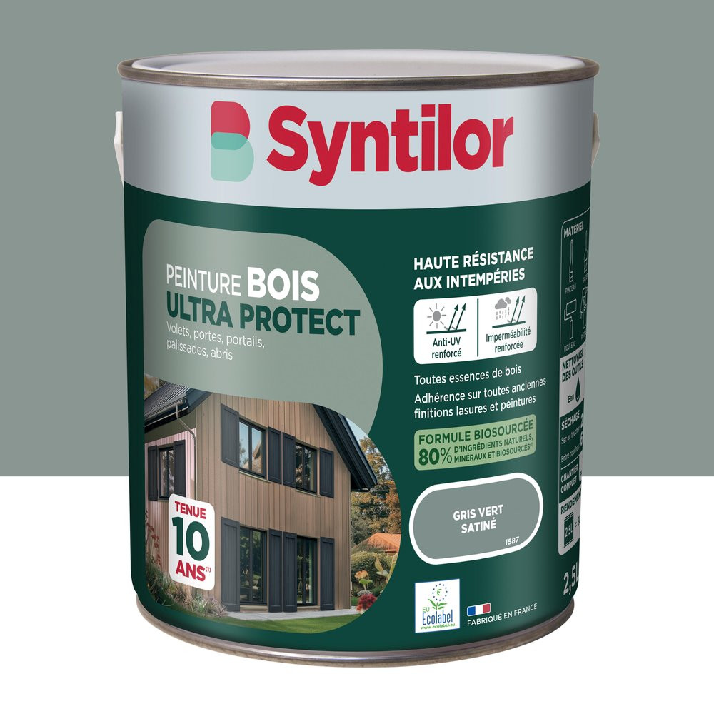 Peinture exterieure bois Ultra protect SYNTILOR gris vert satine 2.5l