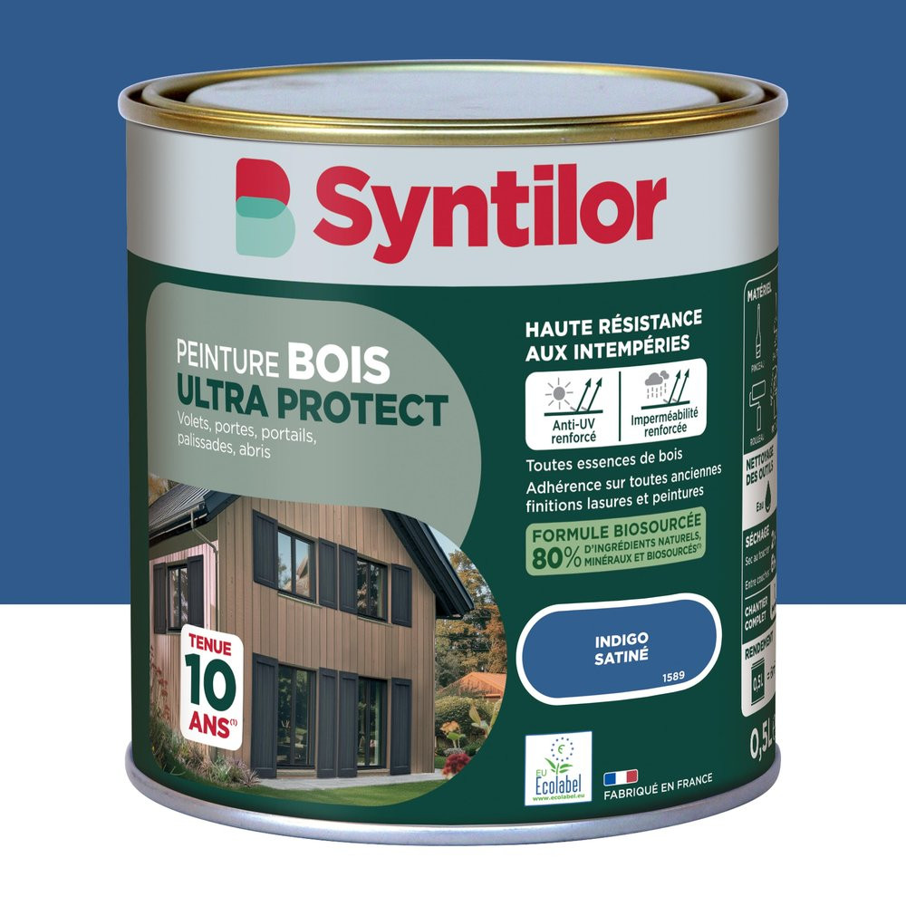 Peinture exterieure bois Ultra protect SYNTILOR indigo satine 0.5l