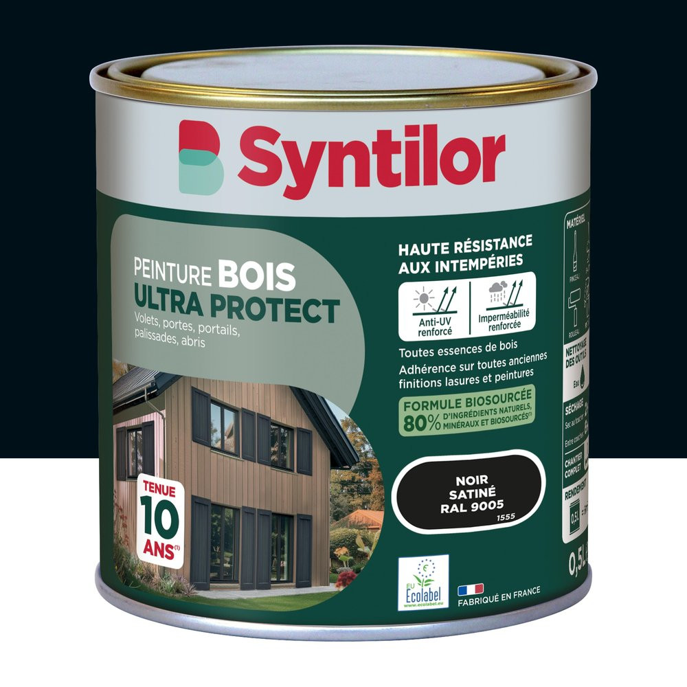 Peinture exterieure bois Ultra protect SYNTILOR noir satine 0.5l