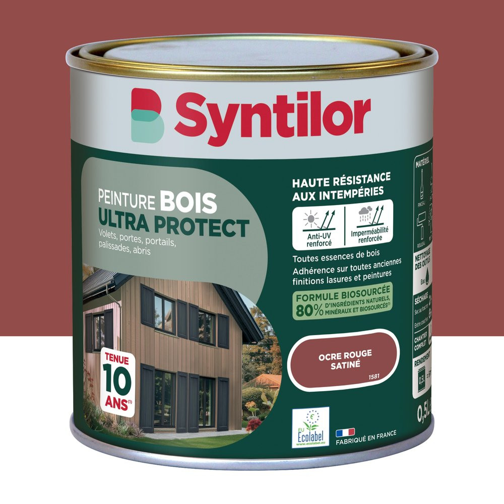 Peinture exterieure bois Ultra protect SYNTILOR ocre rouge satine 0.5l