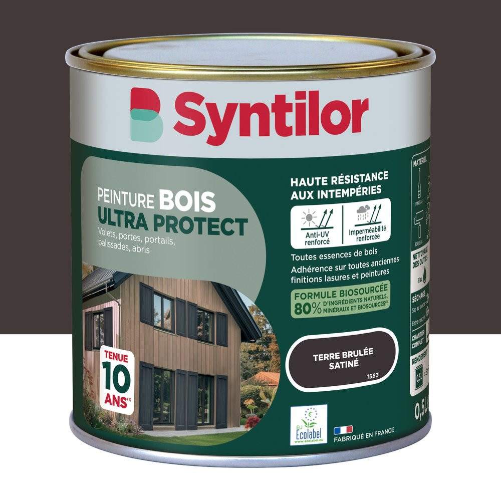 Peinture exterieure bois Ultra protect SYNTILOR terre brulee satine 0.5l