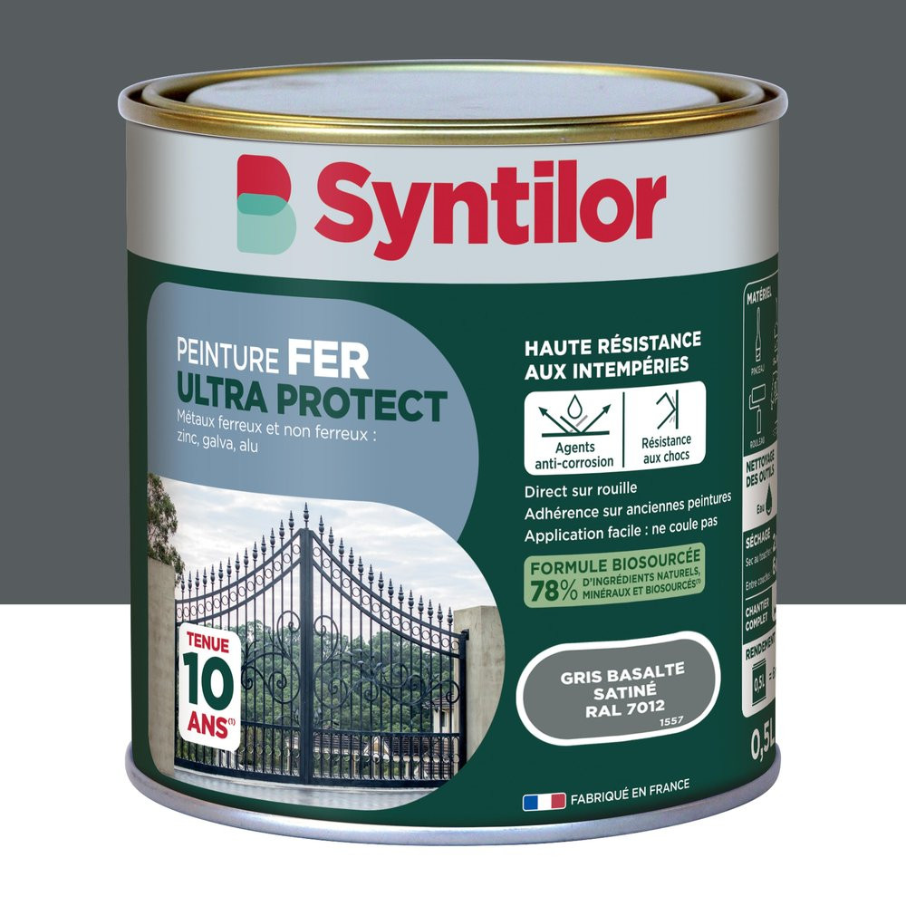 Peinture exterieure fer, alu Ultra protect SYNTILOR gris basalte satine 0.5l