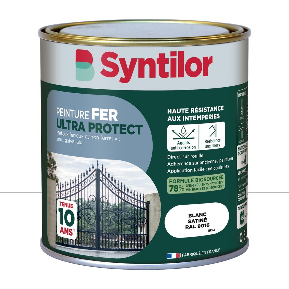 Peinture exterieure fer, aluminium Ultra protect SYNTILOR blanc satine 0.5l