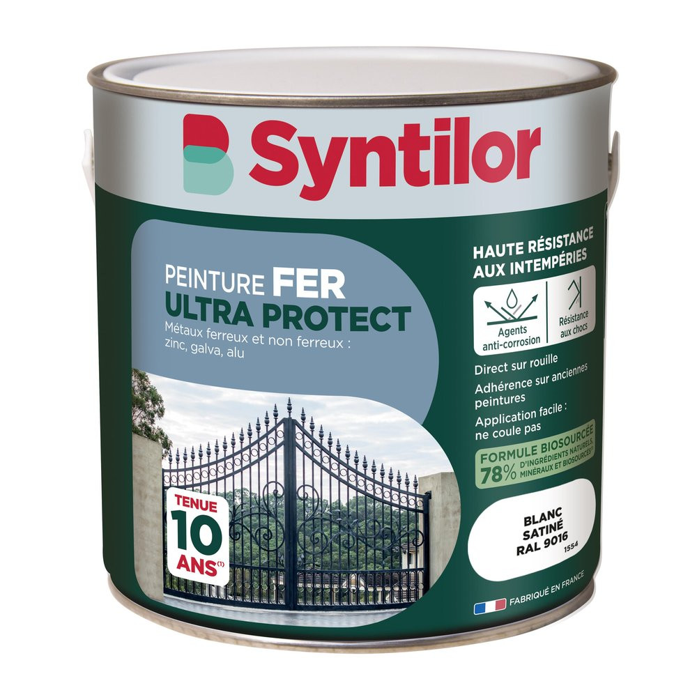Peinture exterieure fer, aluminium Ultra protect SYNTILOR blanc satine 2l