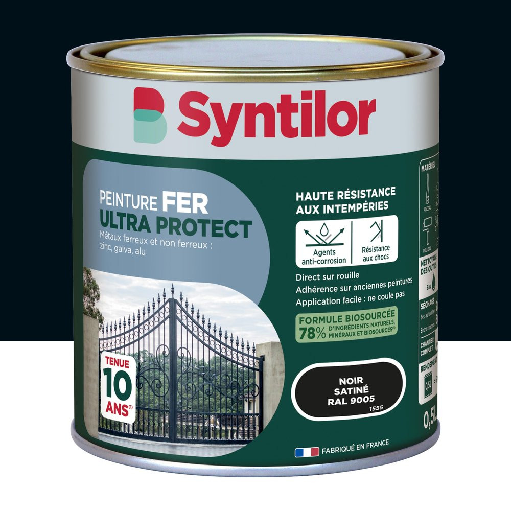 Peinture exterieure fer, aluminium Ultra protect SYNTILOR noir satine 0.5l