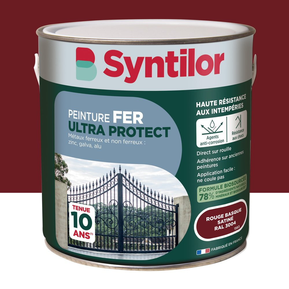 Peinture exterieure fer, aluminium Ultra protect SYNTILOR rouge basque satine 2