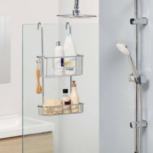 Etagere de bain et douche double chrome a suspendre