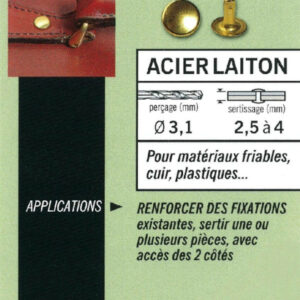 25 rivets tubulaires acier / laiton Ø 8 x 10 mm