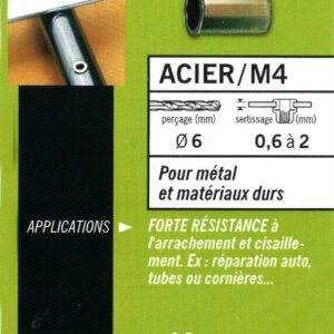 40 écrous M4 à sertir acier avec tête réduite