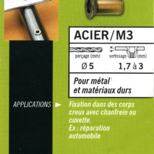 40 écrous M5 à sertir acier avec tête fraisée