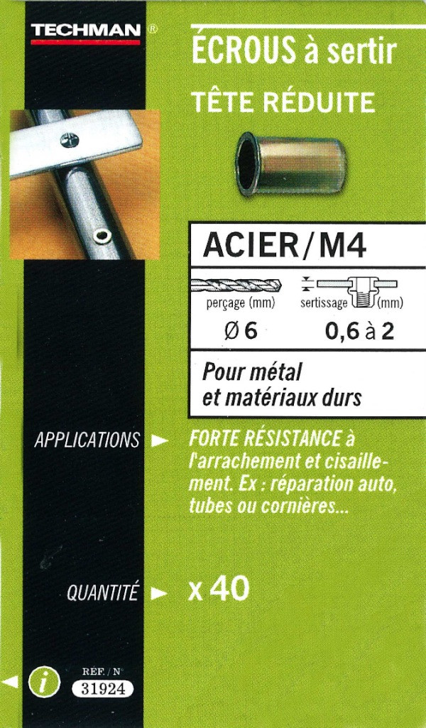 40 écrous M5 à sertir acier avec tête réduite