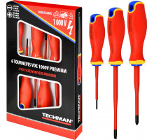 Jeu de 6 tournevis vde 1000v Plats 2,5x75 / 4x100 / 5,5x100 / Pz0x60 / Pz1x80 / Pz2x100
