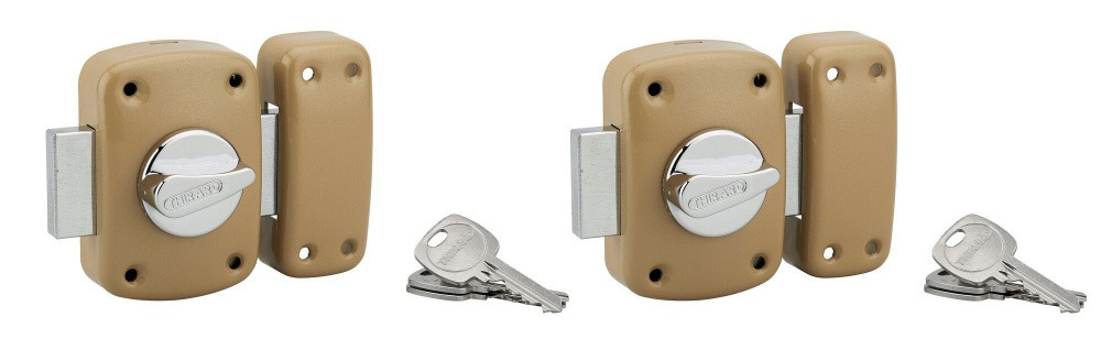 Lot de 2 verrou corvet bouton/cylindre, 45 mm, bronze