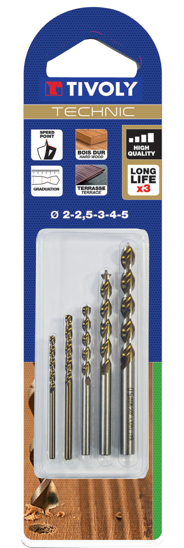 Coffret de 5 forets technic bois, Diam.2 à 5 mm TIVOLY