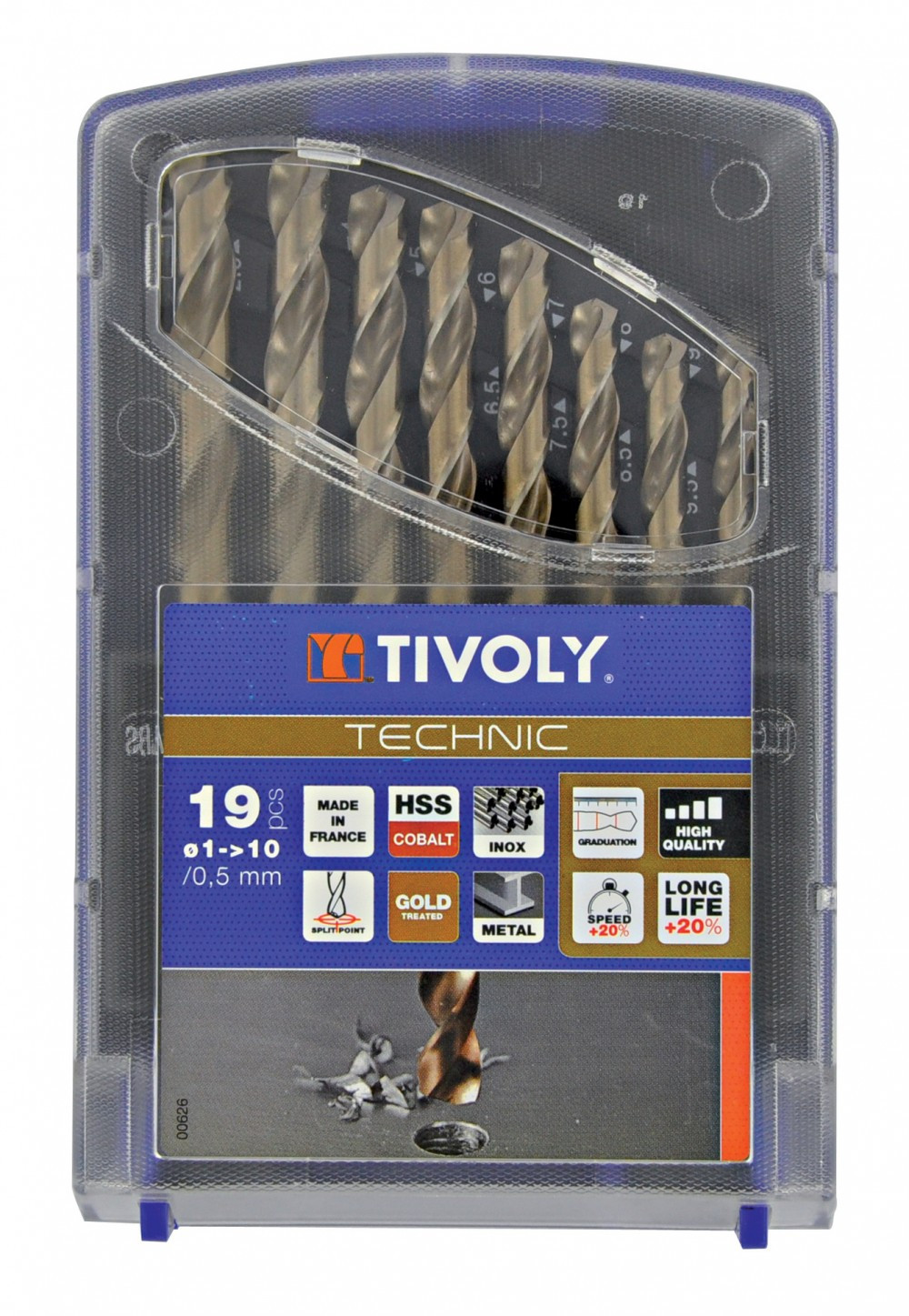 Coffret forets TECHNIC HSS 19 pièces métal, Diam.1 à 10 mm TIVOLY