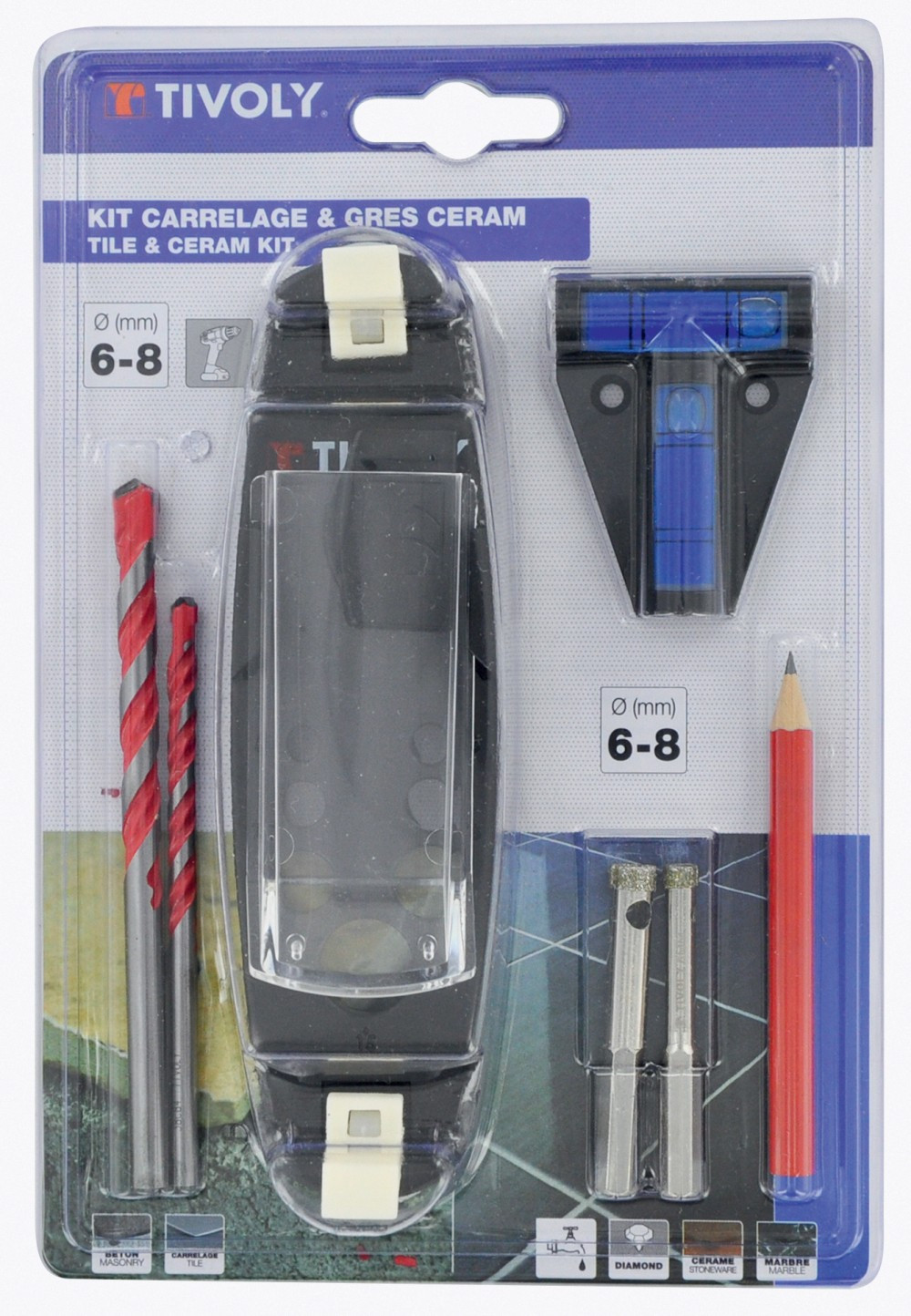 Kit perçage carrelage grès cérame, Diam.6 et 8 mm TIVOLY