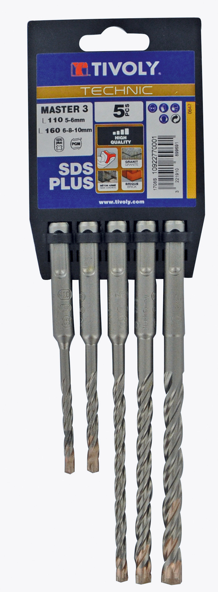 Lot de 5 forets MASTER3 sds+ multimatériau TIVOLY