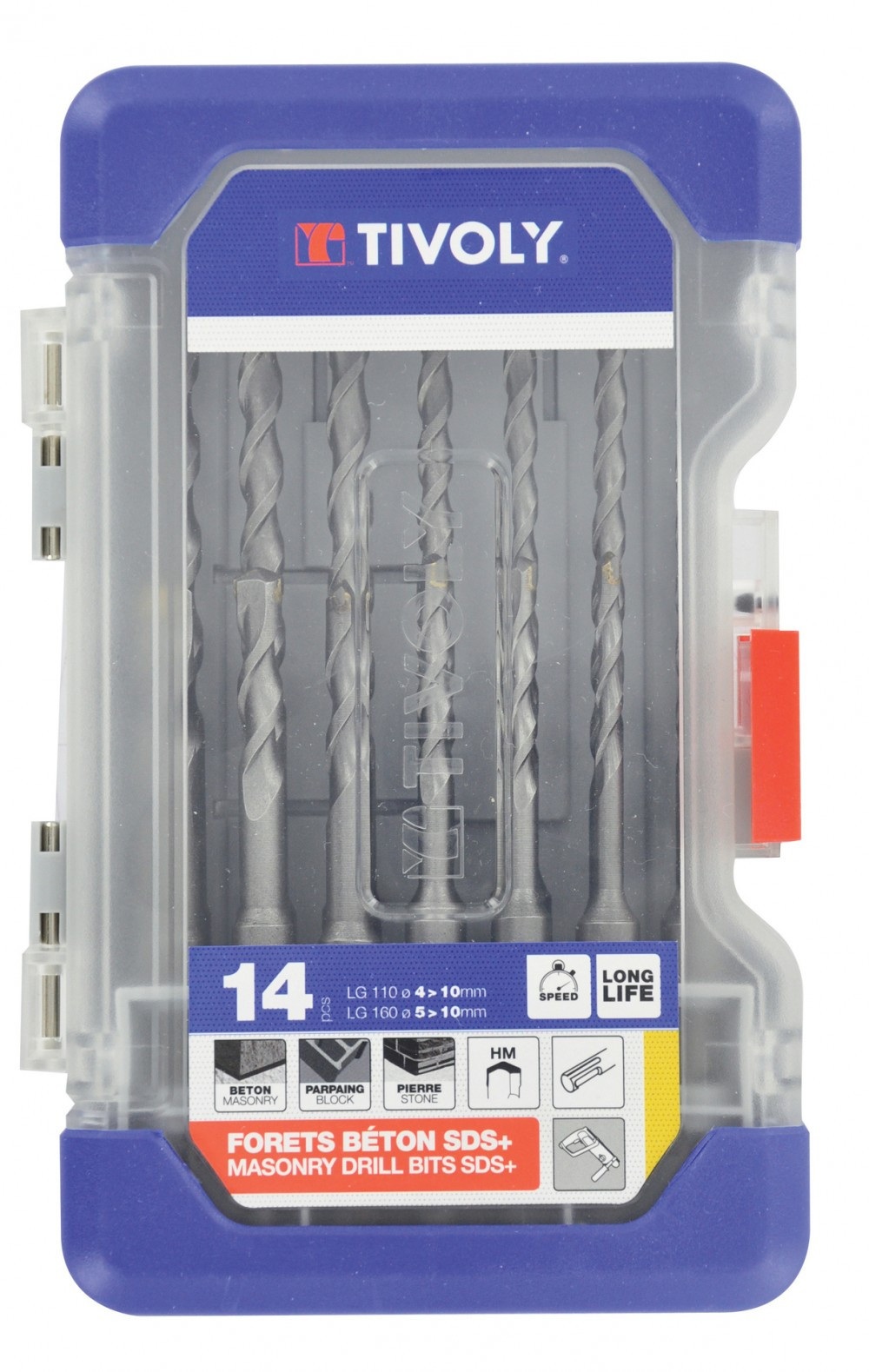 Malette 14 accessoires sds béton, Diam.4 à 10 mm TIVOLY 10904870001