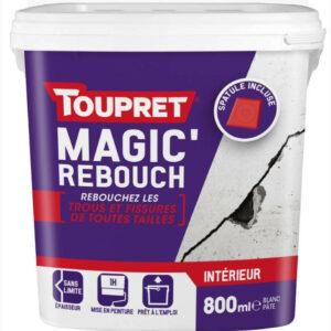 Enduit de rebouchage TOUPRET + spatule 800ml en pâte allégée pour mur et plafond