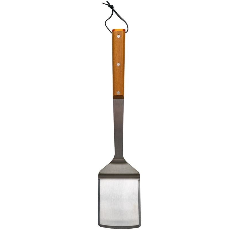 Spatule en acier inox pour barbecue - manche en bois - 43 cm