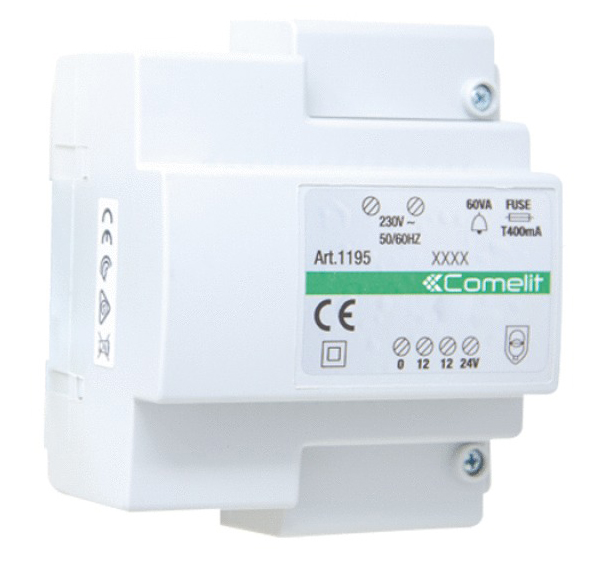Transformateur rail DIN 60 VA 0 - 230 V / 0 - 12 V - 24 5 modules COMELIT 1195