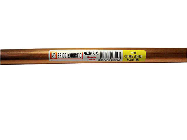 Tube d'alimentation cuivre écroui, diam. 14 x 16 mm, en barre de 1 m
