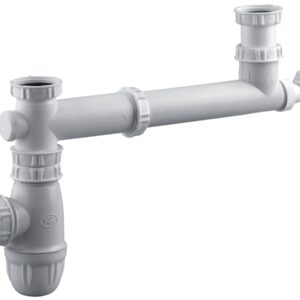 Tubulure  pour évier 2 cuves entraxe 160 à 360 mm avec prise MAL et siphon VALENTIN 00 778100 001 00