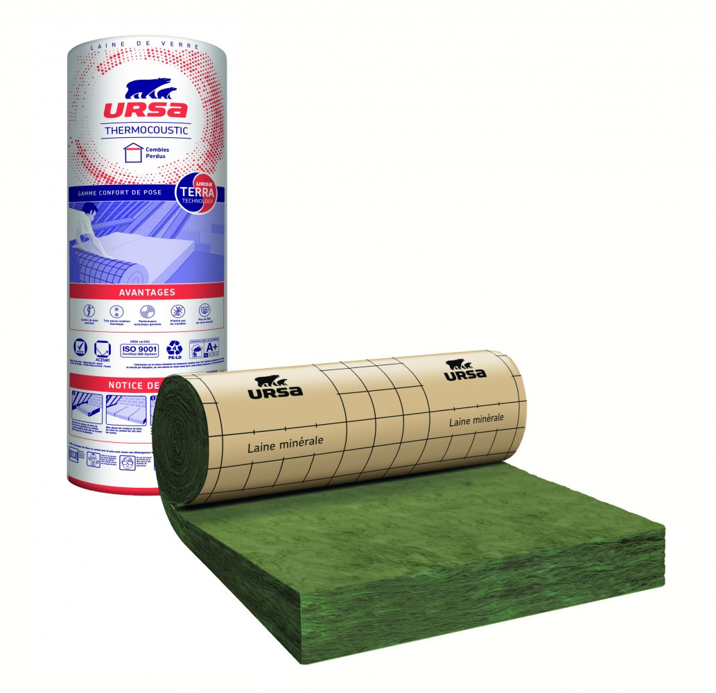 Laine de verre Thermo. Kraft, 3.5 x 1.2 m, Ep. 260 mm, lambda 40, R6.5, URSA